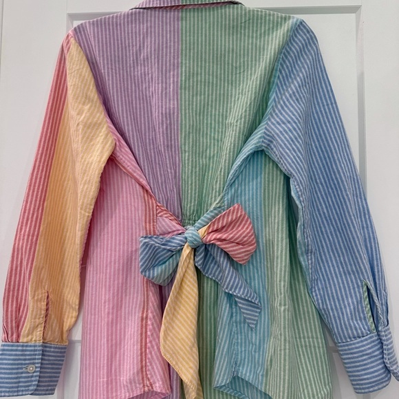 TOMMY HILFIGER Multicolor Striped Blouse with belt | Women's Size Medium - Picture 5 of 6